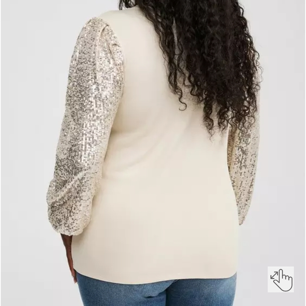 Torrid Cream Sequin Sleeve Blouse - Picture 4 of 11